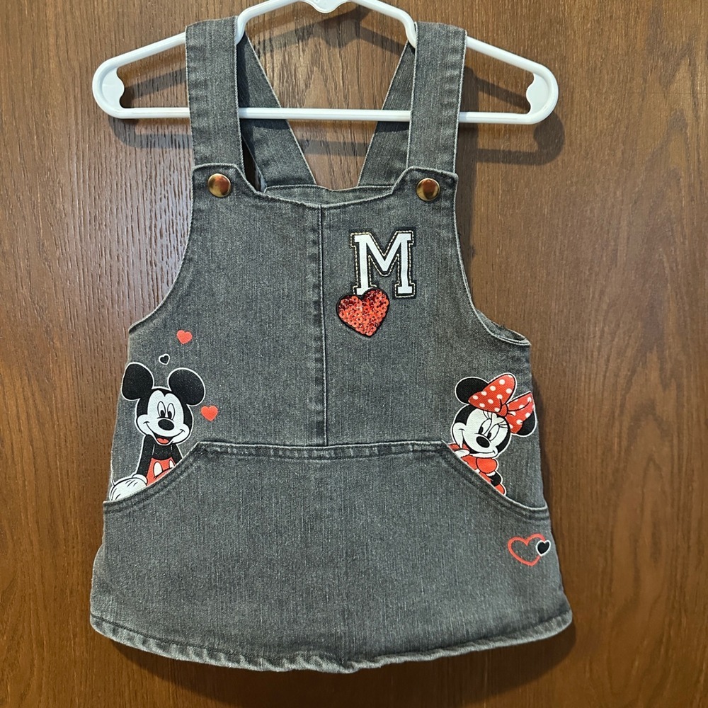 Disney Minnie Mouse Denim Jean Overalls‎ Dress Little Girls Size 18M